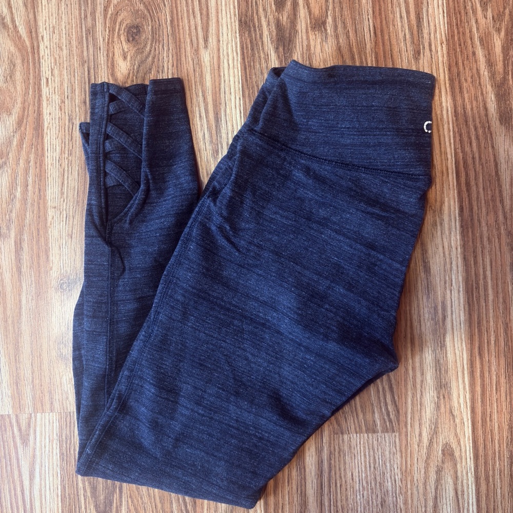 GAP Dark Heather Navy Grey Leggings with Side Lattice Yoga Pants